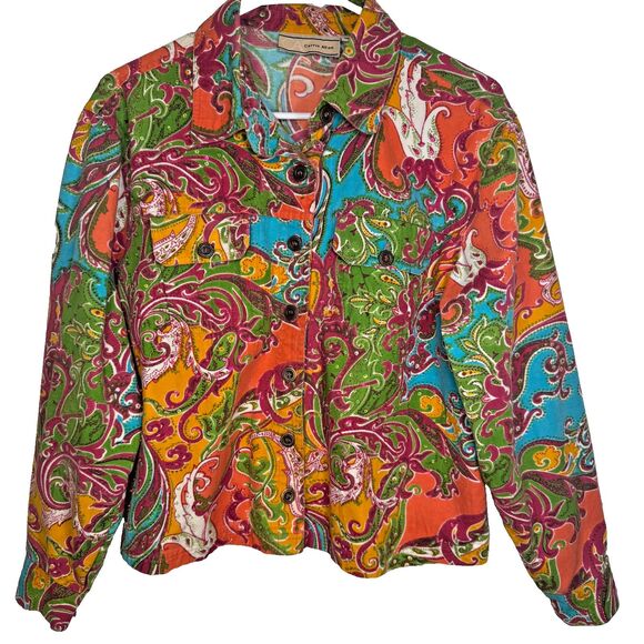 VTG Carrie Allen Paisley Beaded Sequin Denim Jacket Womens Medium Cotton Boho - Picture 1 of 14